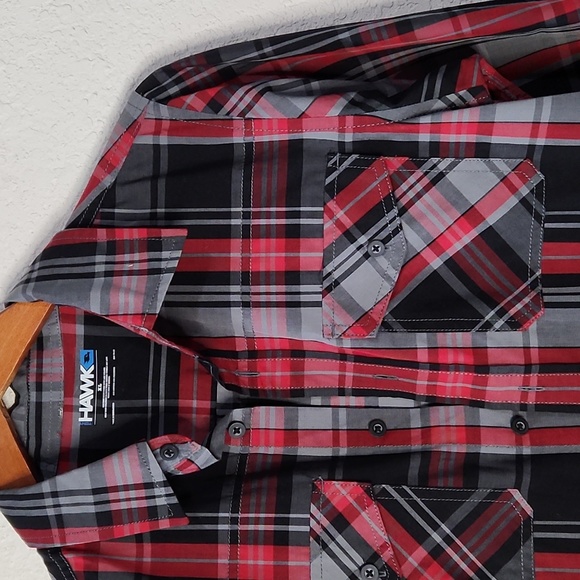 Tony Hawk Red, Black & Gray Plaid Long Sleeve Button Down Shirt Boys Sz. XL - Picture 5 of 11